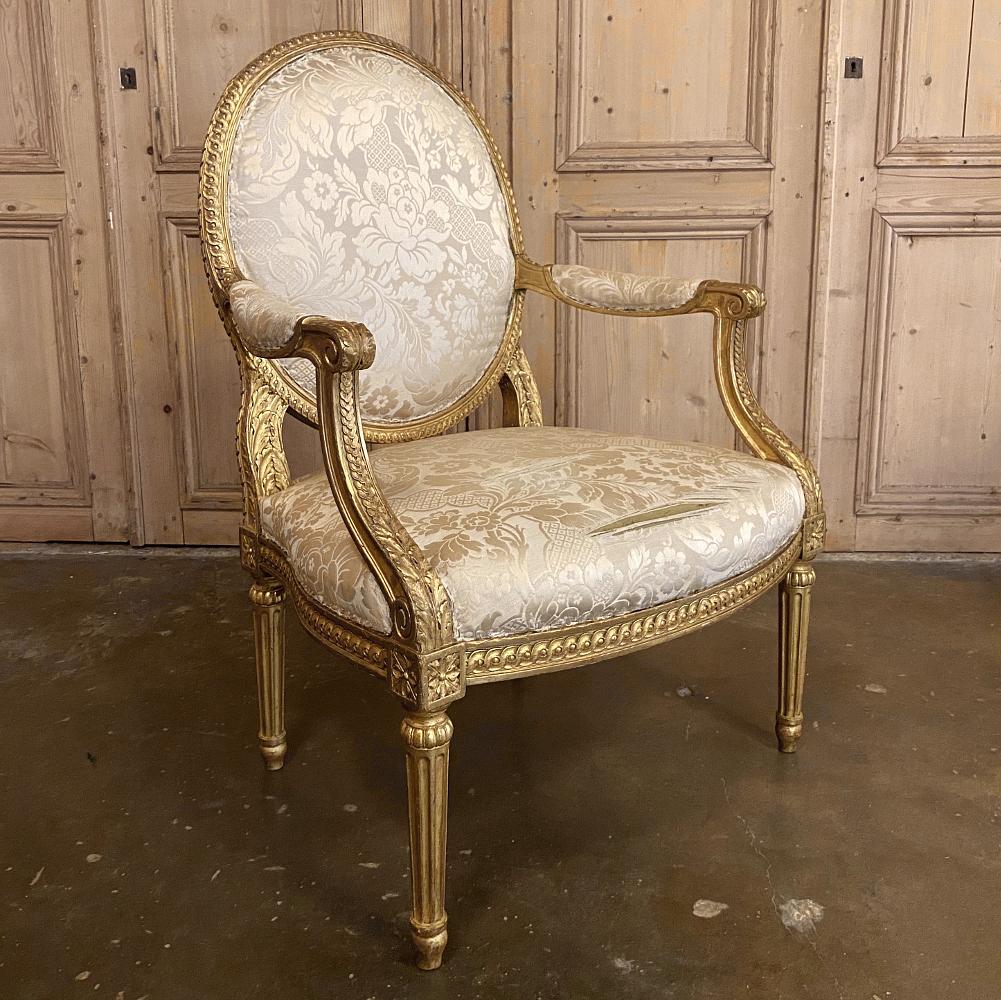 Pair of 19th Century French Louis XVI Gilded Armchairs, Fauteuils 4