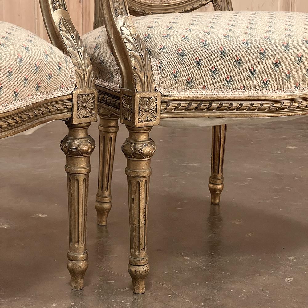 Pair 19th Century French Louis XVI Gilded Armchairs ~ Fauteuils For Sale 4