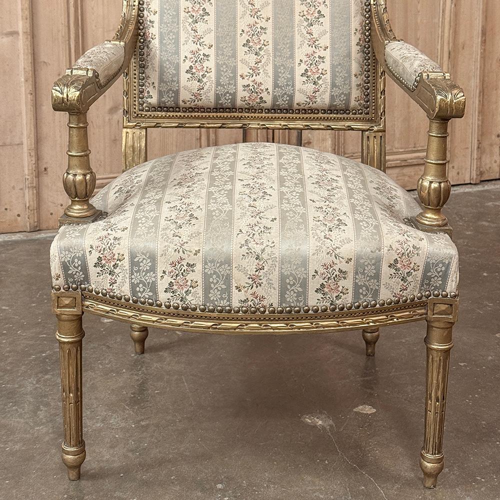 Pareja Sillones Franceses Luis XVI Dorados Siglo XIX ~ Fauteuils en venta 3
