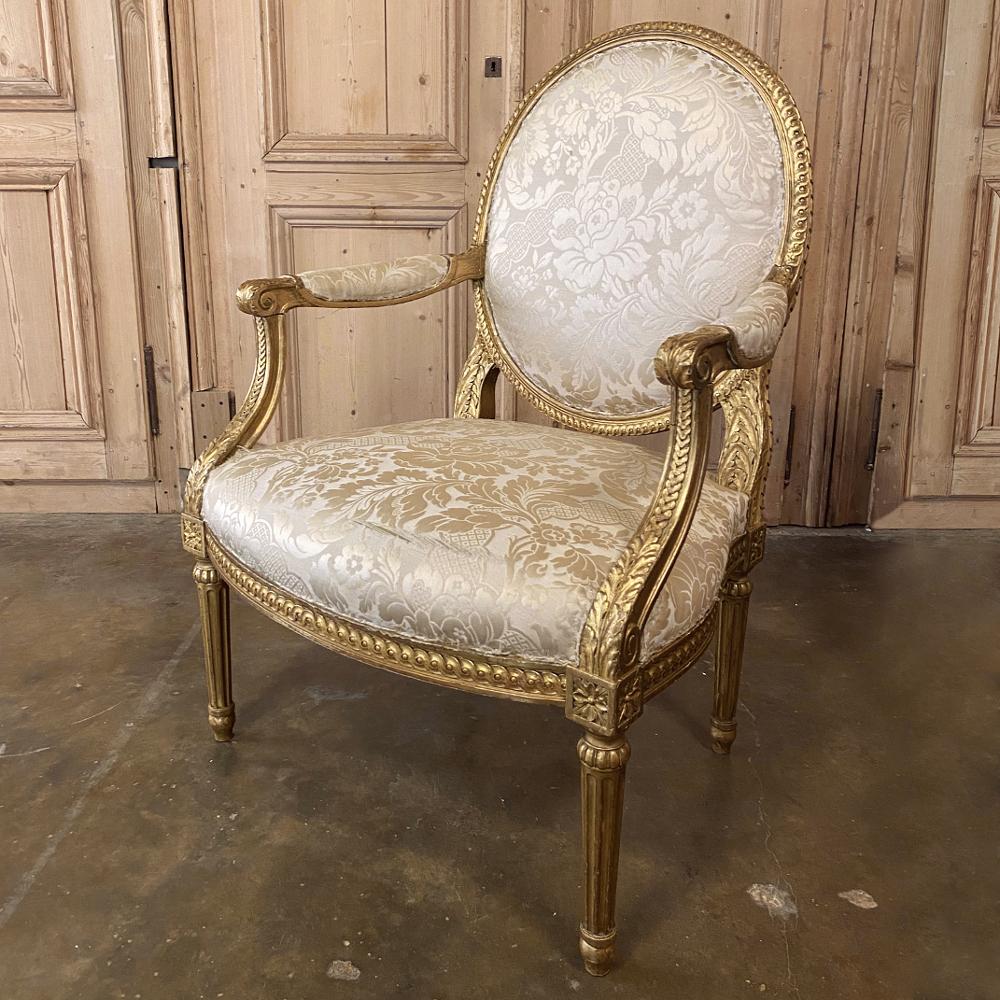 Pair of 19th Century French Louis XVI Gilded Armchairs, Fauteuils 5