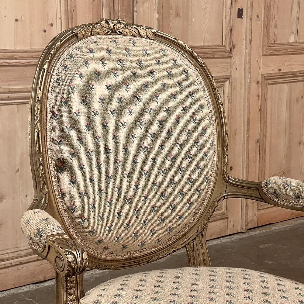 Pair 19th Century French Louis XVI Gilded Armchairs ~ Fauteuils For Sale 5