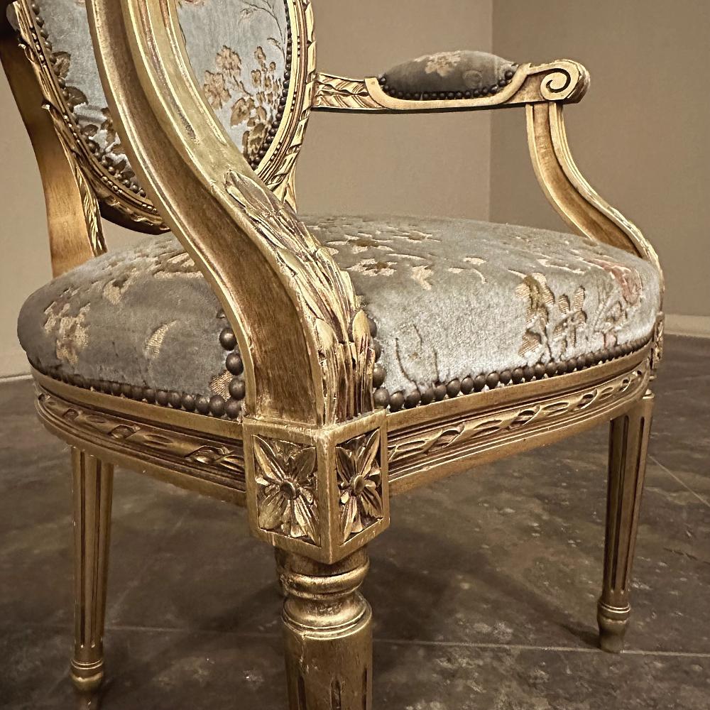 Pair 19th Century French Louis XVI Gilded Armchairs ~ Fauteuils For Sale 6