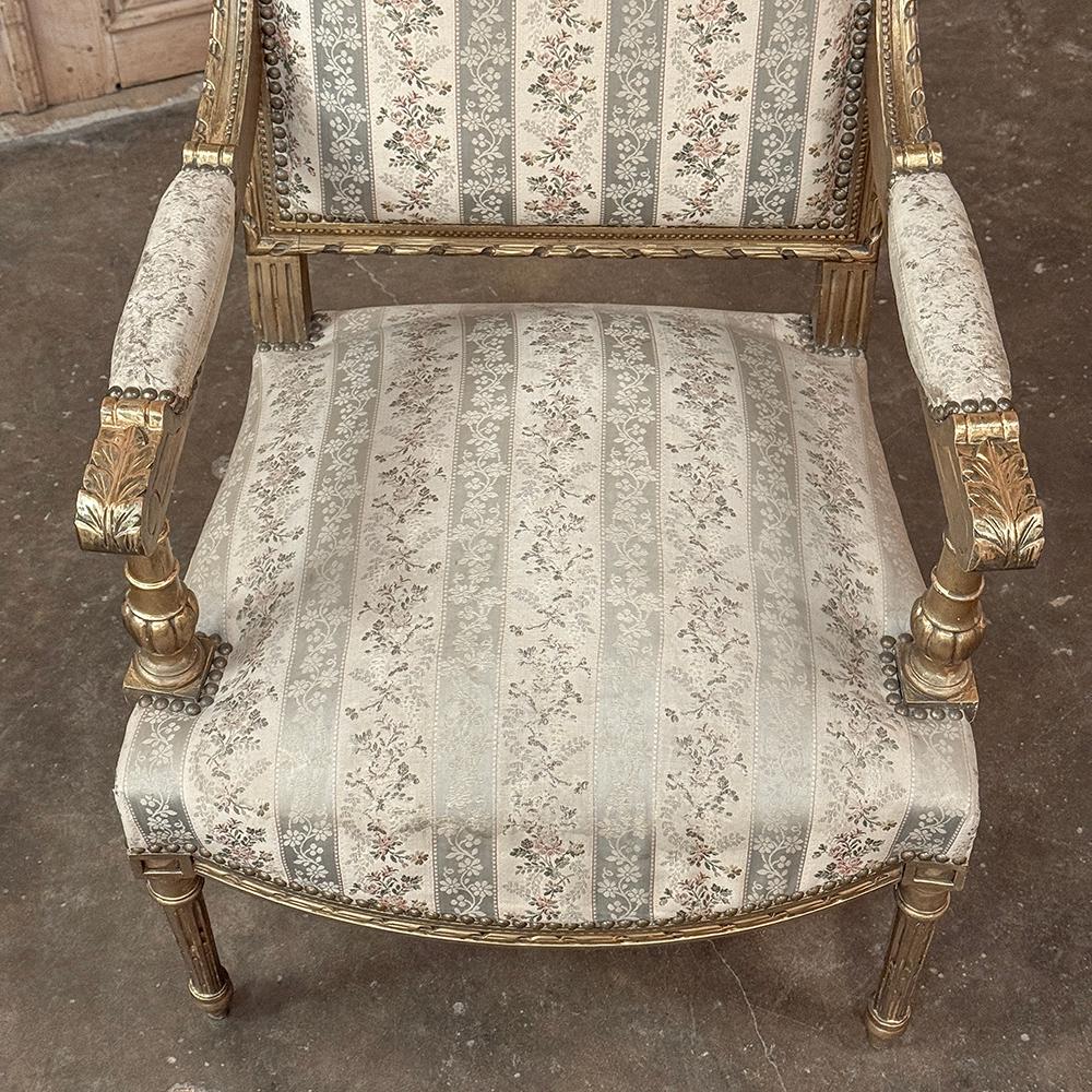 Pareja Sillones Franceses Luis XVI Dorados Siglo XIX ~ Fauteuils en venta 5