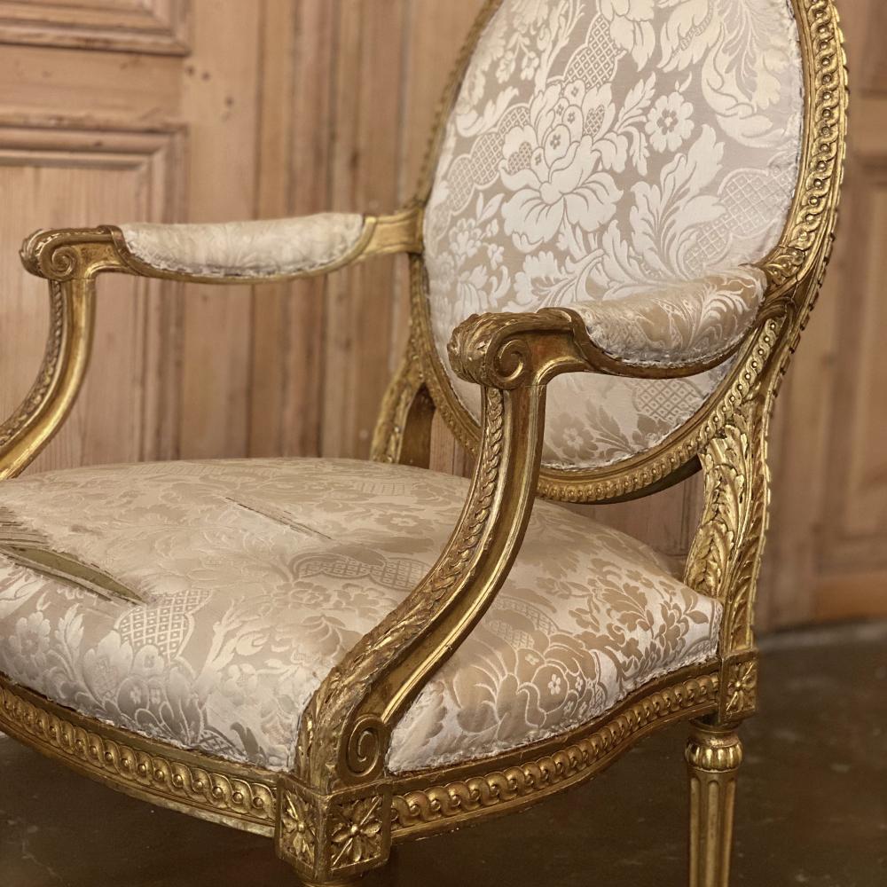 Pair of 19th Century French Louis XVI Gilded Armchairs, Fauteuils 7