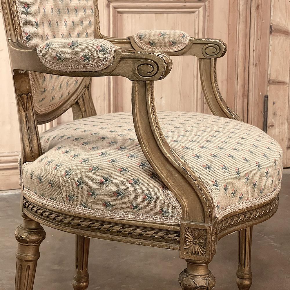 Pair 19th Century French Louis XVI Gilded Armchairs ~ Fauteuils For Sale 7