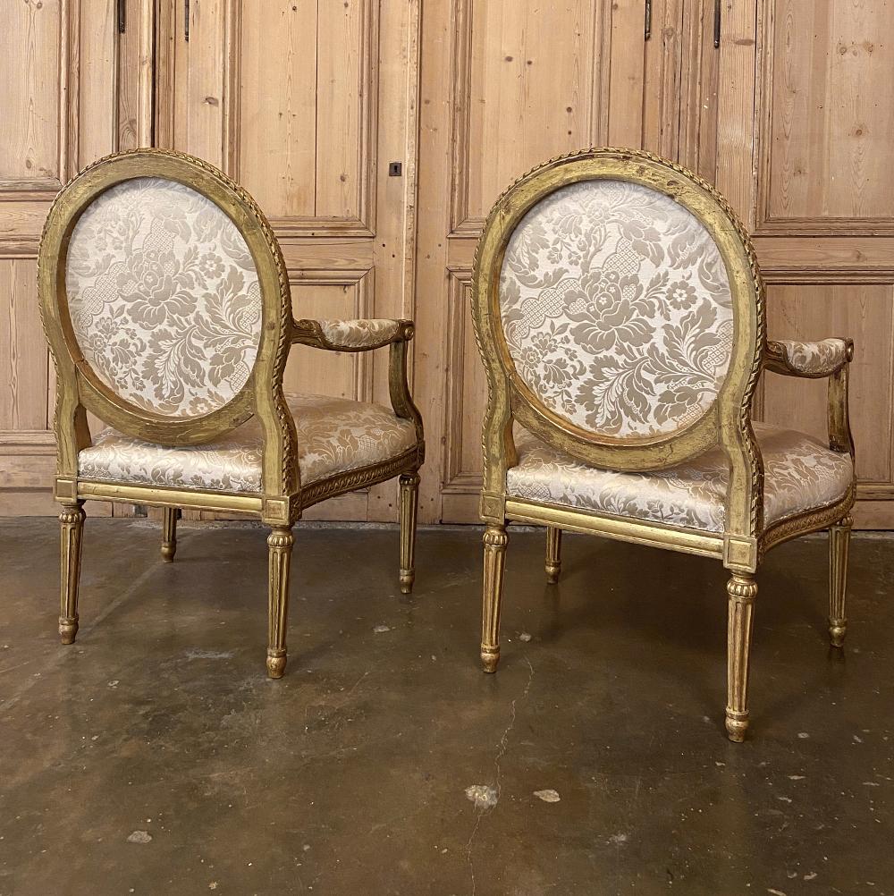 Pair of 19th Century French Louis XVI Gilded Armchairs, Fauteuils 8