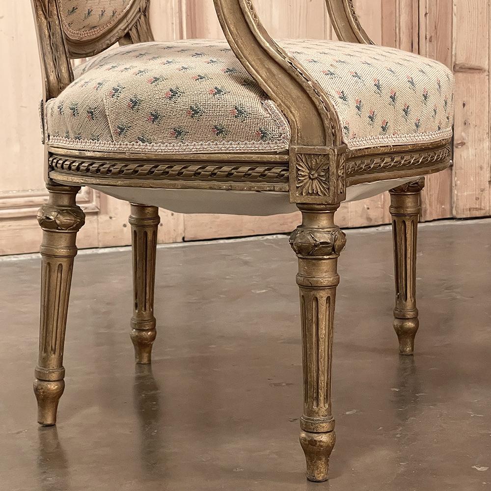 Pair 19th Century French Louis XVI Gilded Armchairs ~ Fauteuils For Sale 8