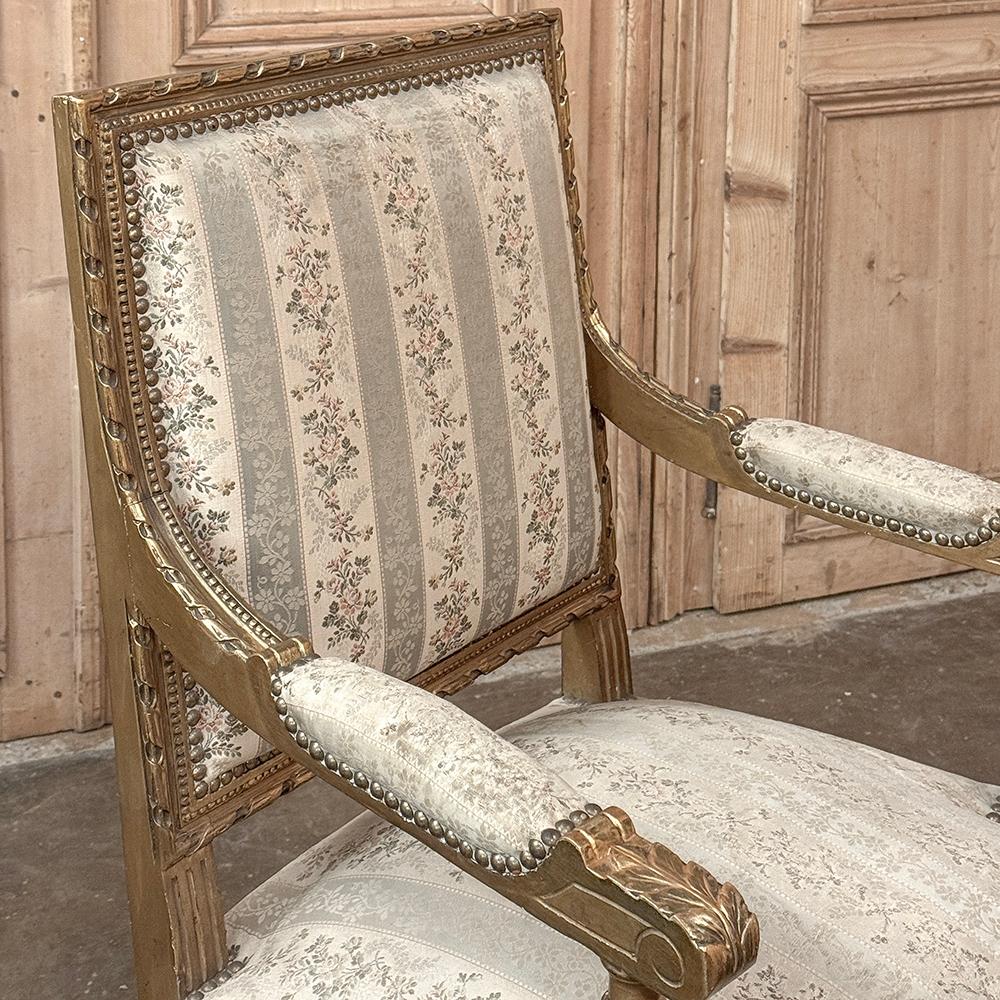 Pareja Sillones Franceses Luis XVI Dorados Siglo XIX ~ Fauteuils en venta 7