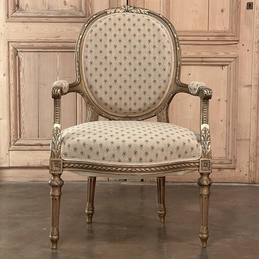 Pair 19th Century French Louis XVI Gilded Armchairs ~ Fauteuils For Sale 9