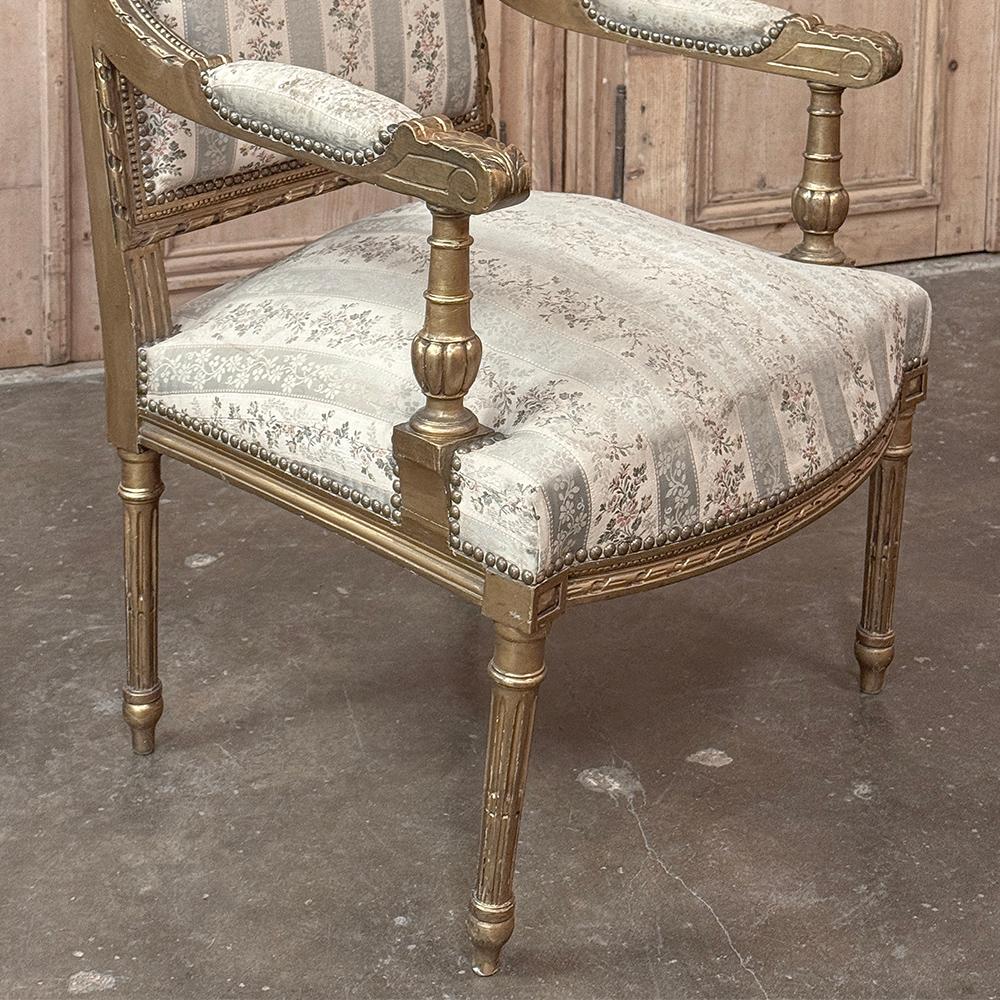 Pareja Sillones Franceses Luis XVI Dorados Siglo XIX ~ Fauteuils en venta 8