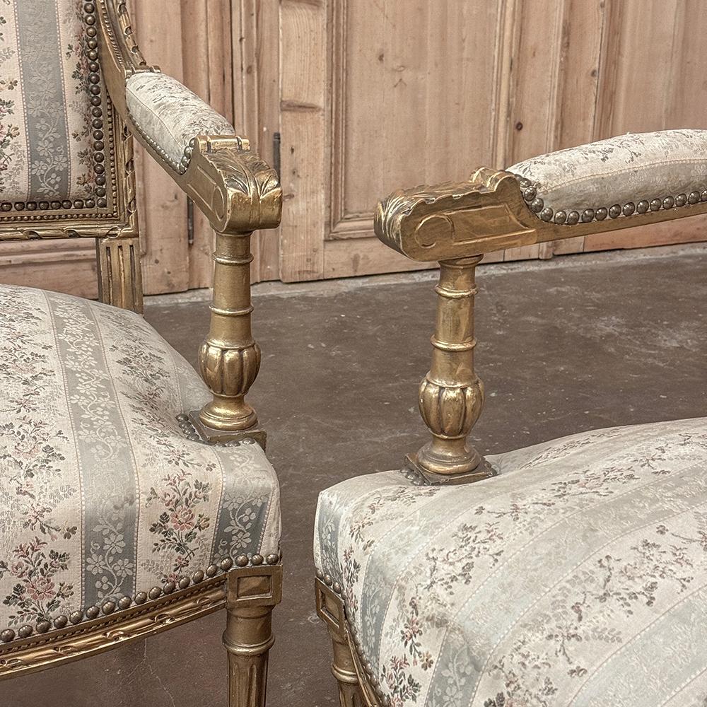 Pareja Sillones Franceses Luis XVI Dorados Siglo XIX ~ Fauteuils en venta 9