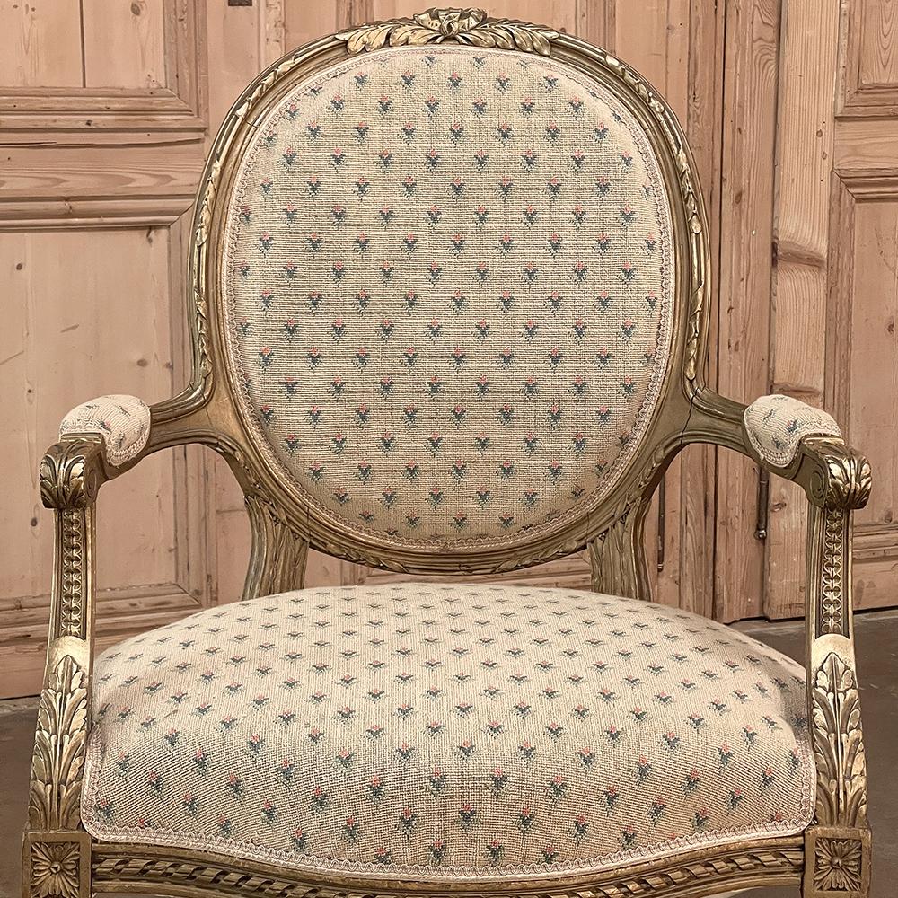 Pair 19th Century French Louis XVI Gilded Armchairs ~ Fauteuils For Sale 11