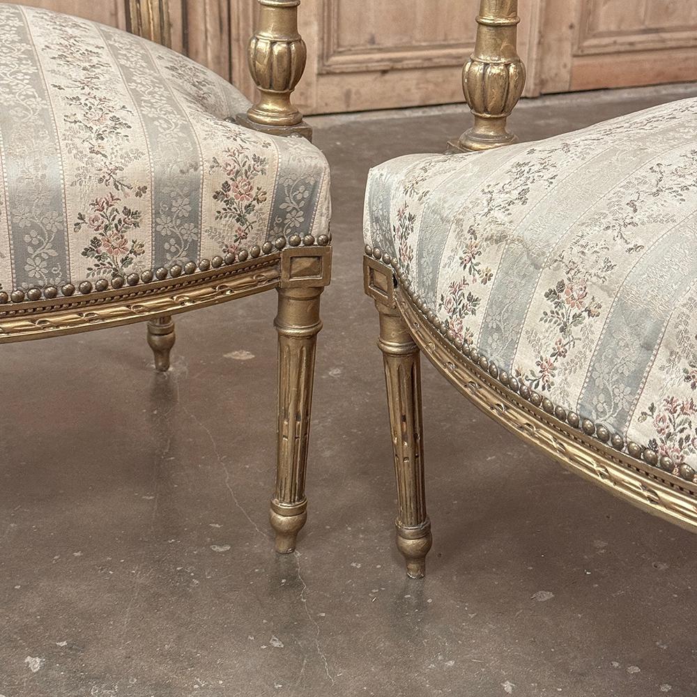 Pareja Sillones Franceses Luis XVI Dorados Siglo XIX ~ Fauteuils en venta 10