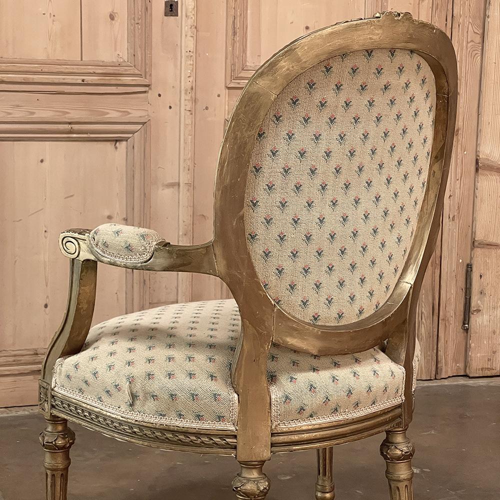 Pair 19th Century French Louis XVI Gilded Armchairs ~ Fauteuils For Sale 13