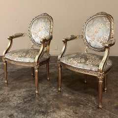 Pair 19th Century French Louis XVI Gilded Armchairs ~ Fauteuils