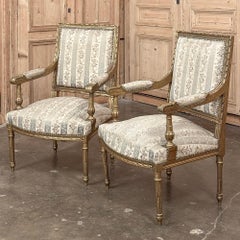 Pair 19th Century French Louis XVI Gilded Armchairs ~ Fauteuils