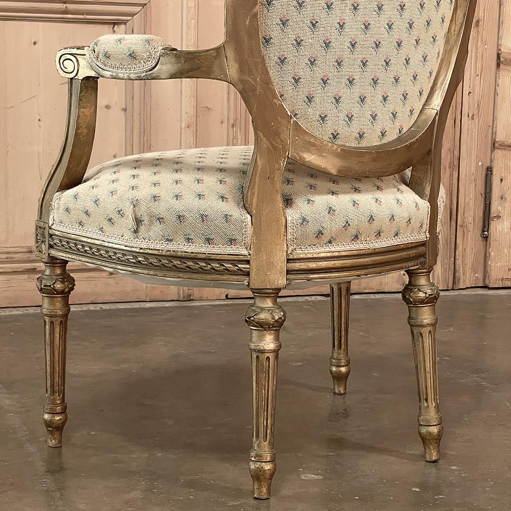 Pair 19th Century French Louis XVI Gilded Armchairs ~ Fauteuils For Sale 14