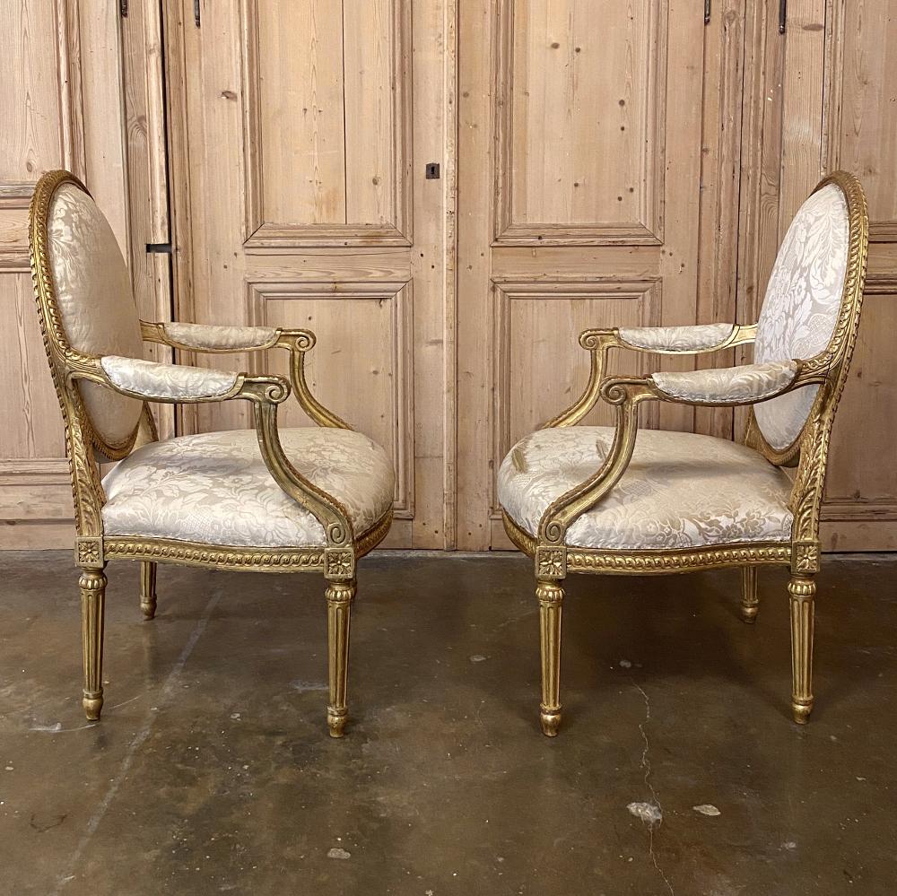 Pair of 19th Century French Louis XVI Gilded Armchairs, Fauteuils In Good Condition In Dallas, TX