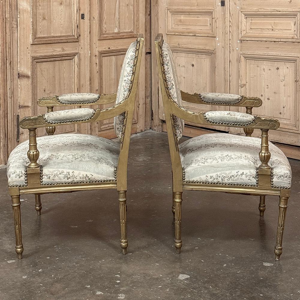 Pareja Sillones Franceses Luis XVI Dorados Siglo XIX ~ Fauteuils siglo XIX en venta