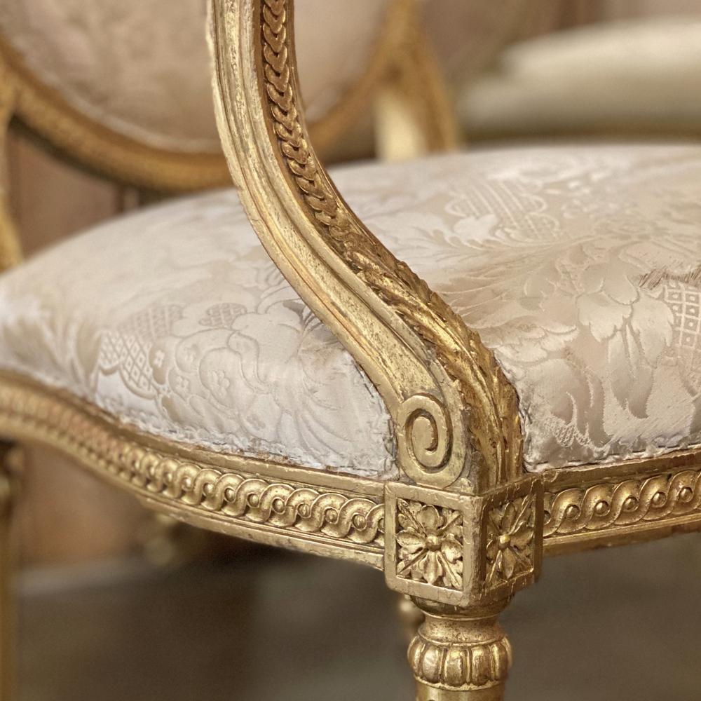 Pair of 19th Century French Louis XVI Gilded Armchairs, Fauteuils 1
