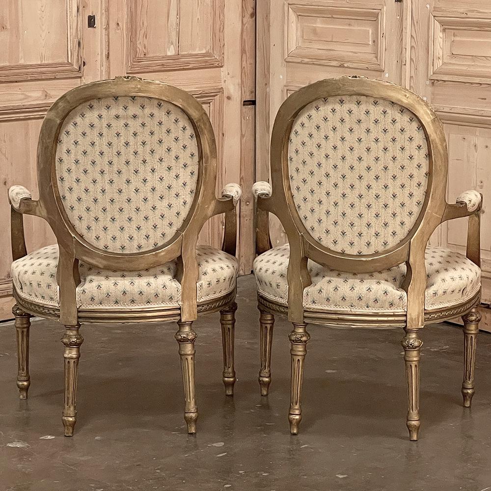 Pair 19th Century French Louis XVI Gilded Armchairs ~ Fauteuils For Sale 1