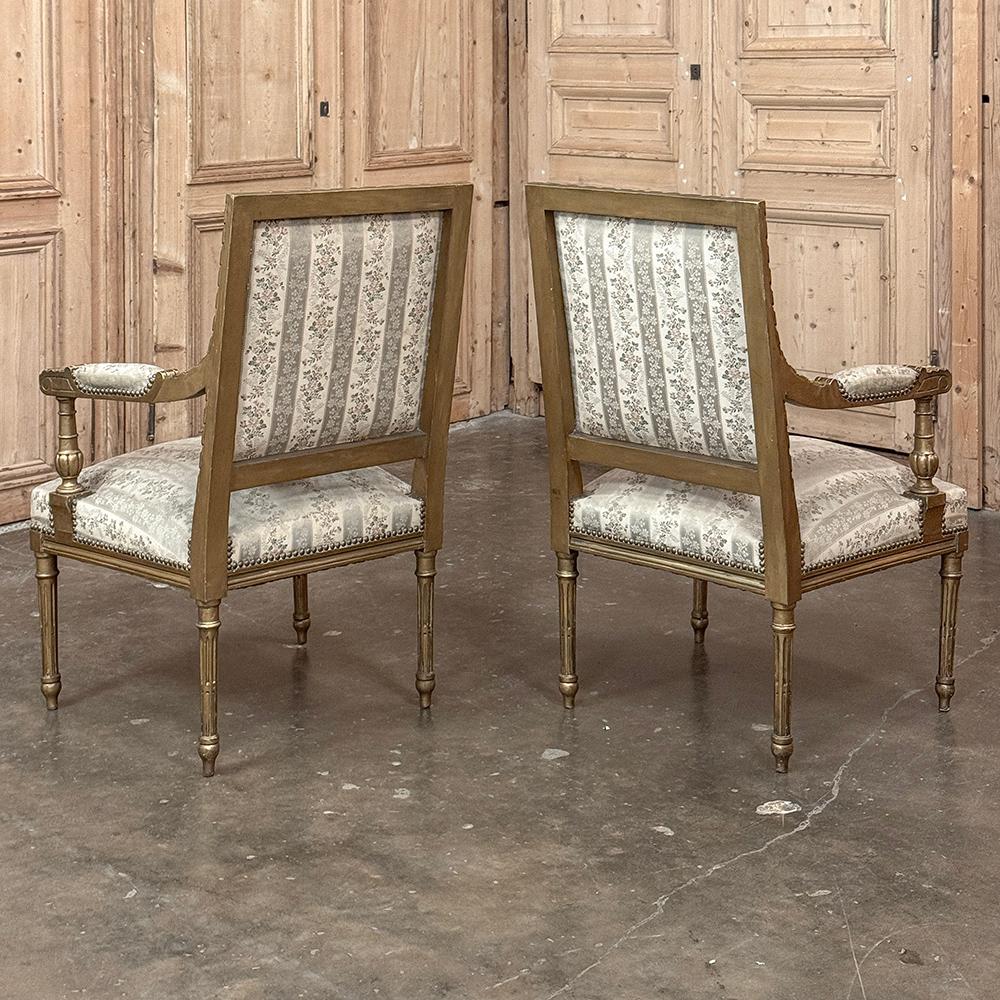 Pareja Sillones Franceses Luis XVI Dorados Siglo XIX ~ Fauteuils Tela en venta