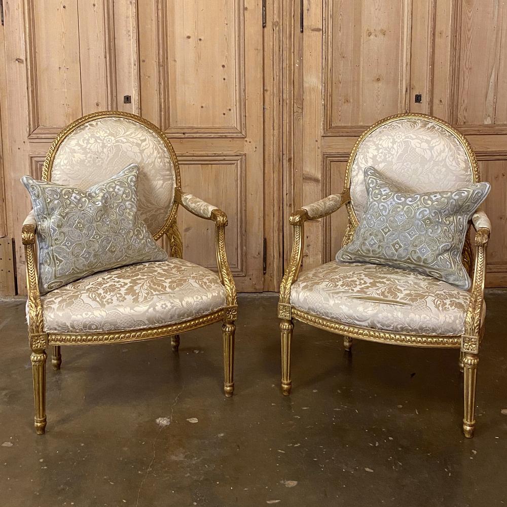 Pair of 19th Century French Louis XVI Gilded Armchairs, Fauteuils 2