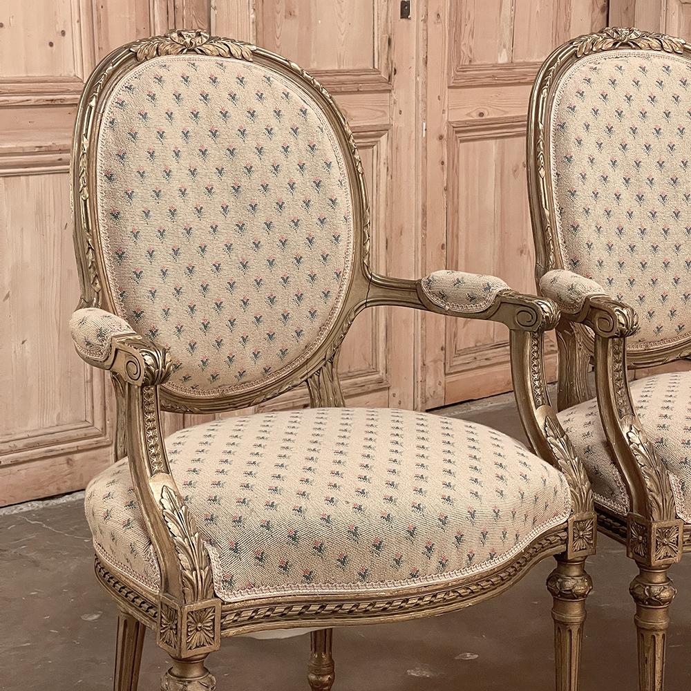 Pair 19th Century French Louis XVI Gilded Armchairs ~ Fauteuils For Sale 2