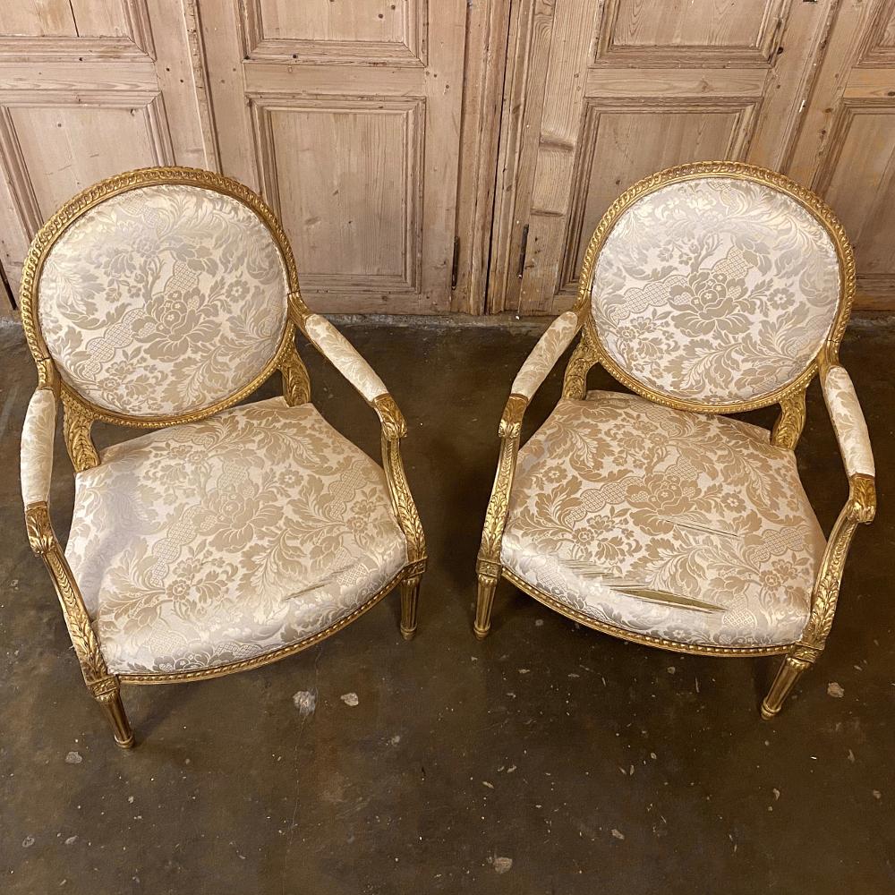 Pair of 19th Century French Louis XVI Gilded Armchairs, Fauteuils 3