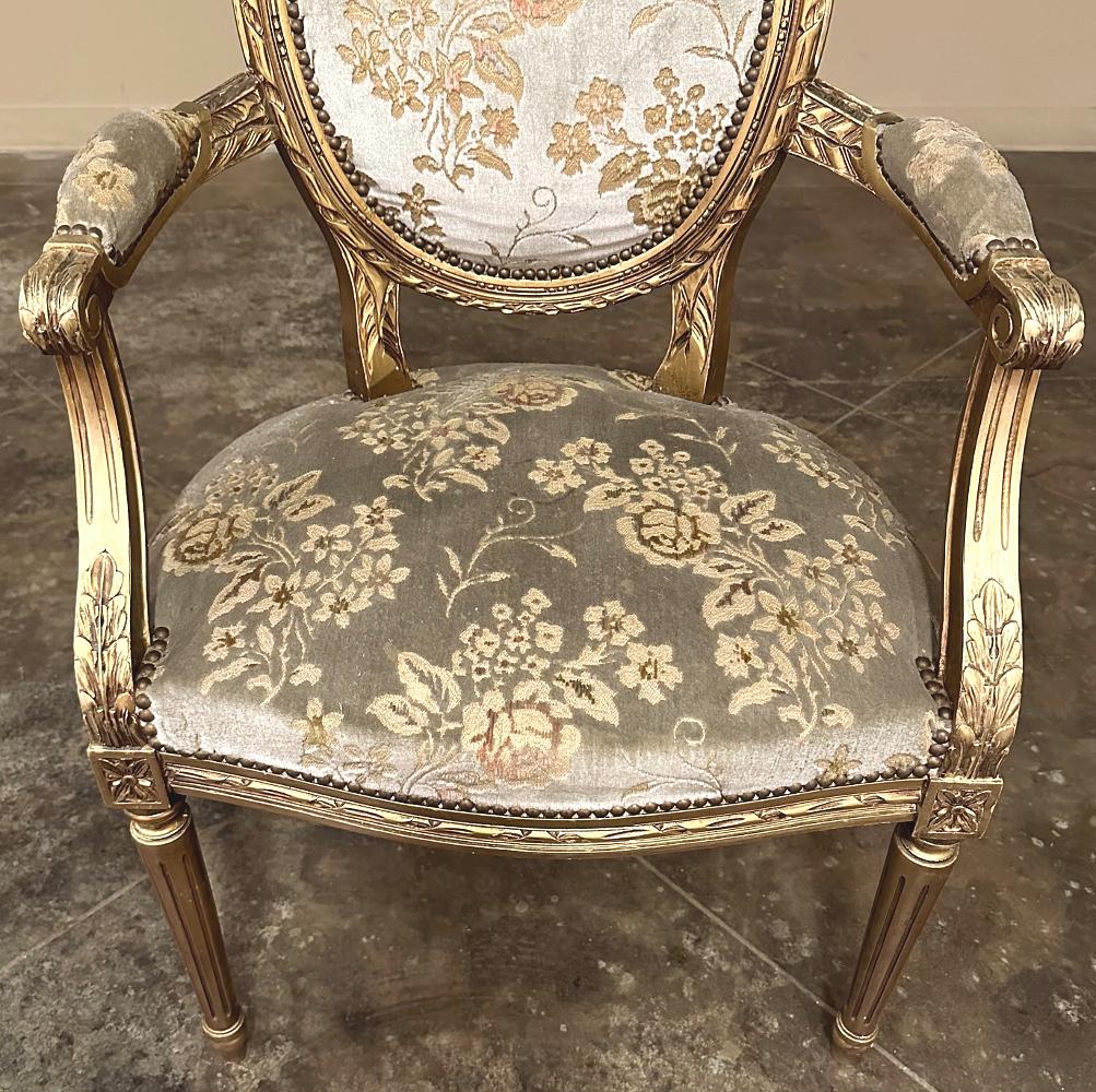 Pair 19th Century French Louis XVI Gilded Armchairs ~ Fauteuils For Sale 3