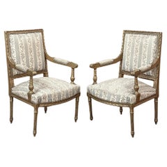 Pair 19th Century French Louis XVI Gilded Armchairs ~ Fauteuils
