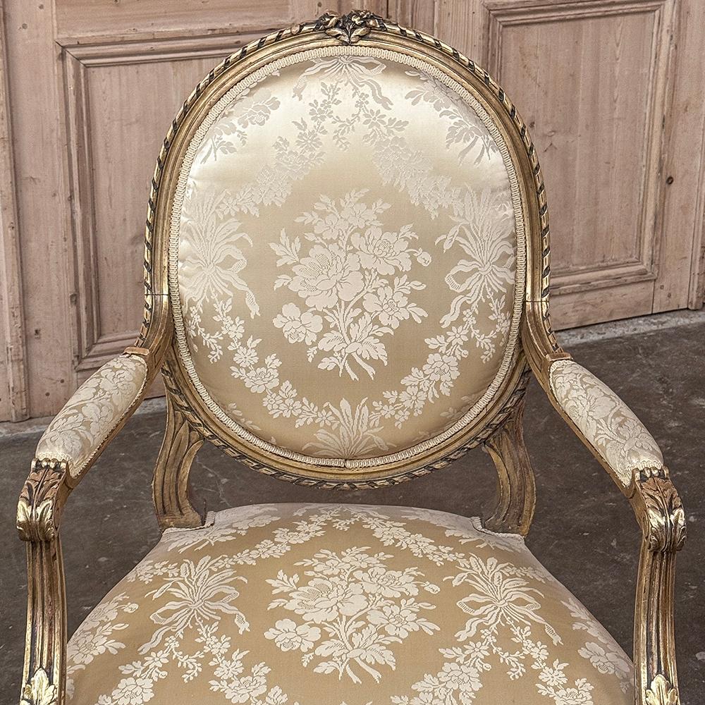 Pair 19th Century French Louis XVI Giltwood Armchairs ~ Fauteuils For Sale 4