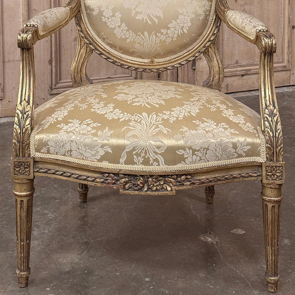 Pair 19th Century French Louis XVI Giltwood Armchairs ~ Fauteuils For Sale 4