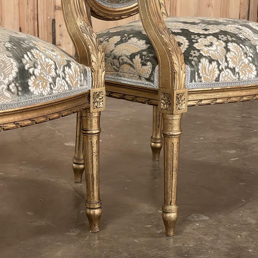 Pair 19th Century French Louis XVI Giltwood Armchairs ~ Fauteuils For Sale 5