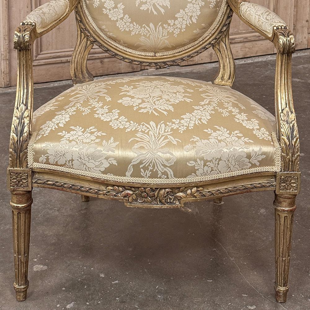 Pair 19th Century French Louis XVI Giltwood Armchairs ~ Fauteuils For Sale 5
