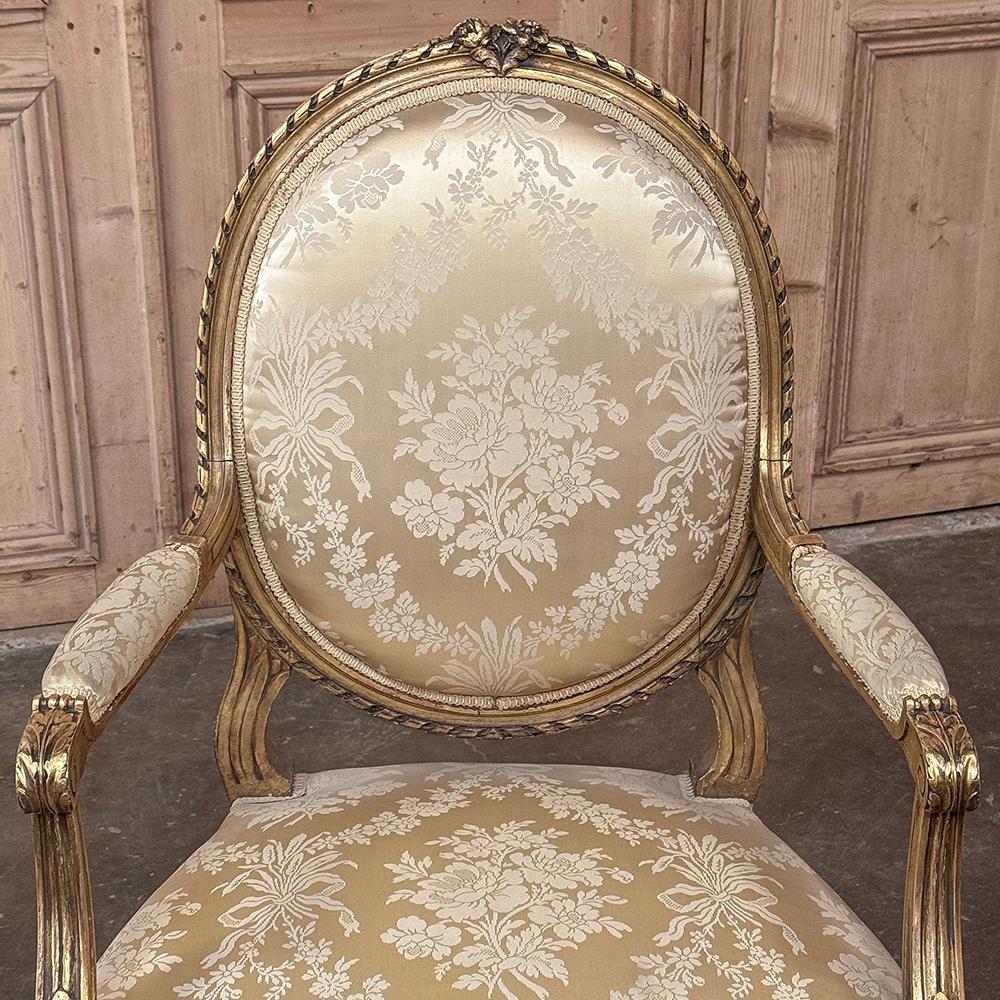 Pair 19th Century French Louis XVI Giltwood Armchairs ~ Fauteuils For Sale 5