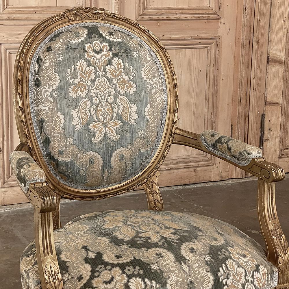 Pair 19th Century French Louis XVI Giltwood Armchairs ~ Fauteuils For Sale 6