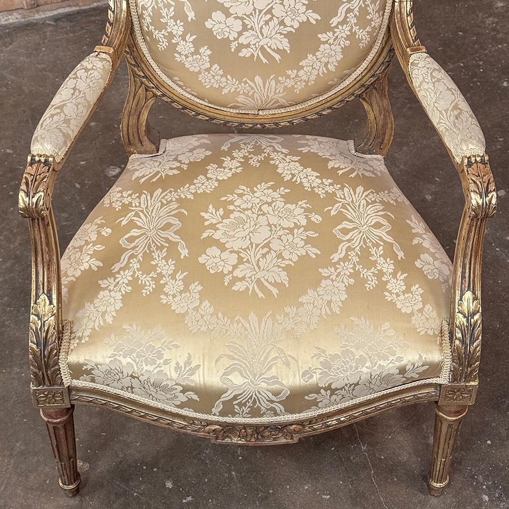 Pair 19th Century French Louis XVI Giltwood Armchairs ~ Fauteuils For Sale 6