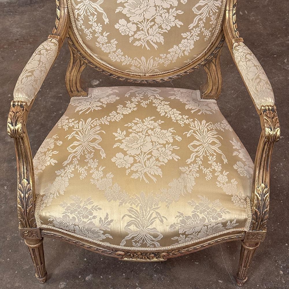Pair 19th Century French Louis XVI Giltwood Armchairs ~ Fauteuils For Sale 6