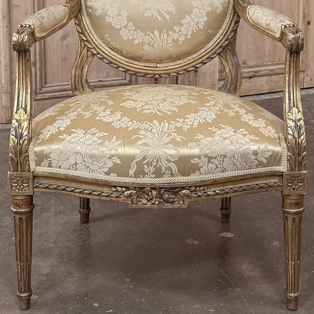 Pair 19th Century French Louis XVI Giltwood Armchairs ~ Fauteuils For Sale 7