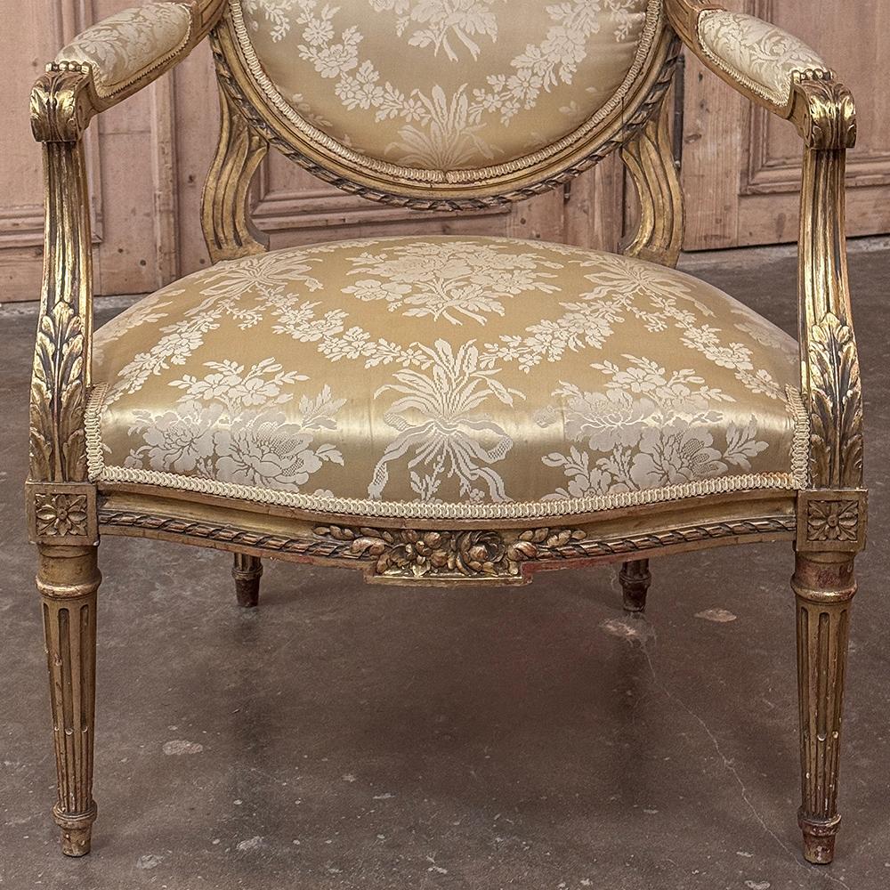 Pair 19th Century French Louis XVI Giltwood Armchairs ~ Fauteuils For Sale 7
