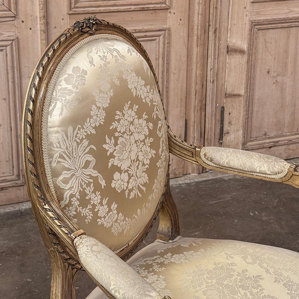 Pair 19th Century French Louis XVI Giltwood Armchairs ~ Fauteuils For Sale 8