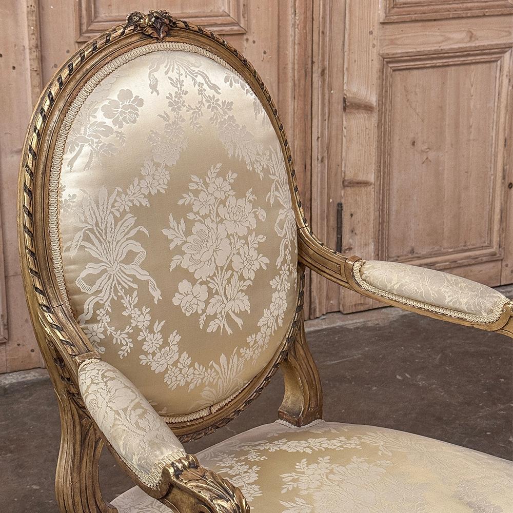 Pair 19th Century French Louis XVI Giltwood Armchairs ~ Fauteuils For Sale 9