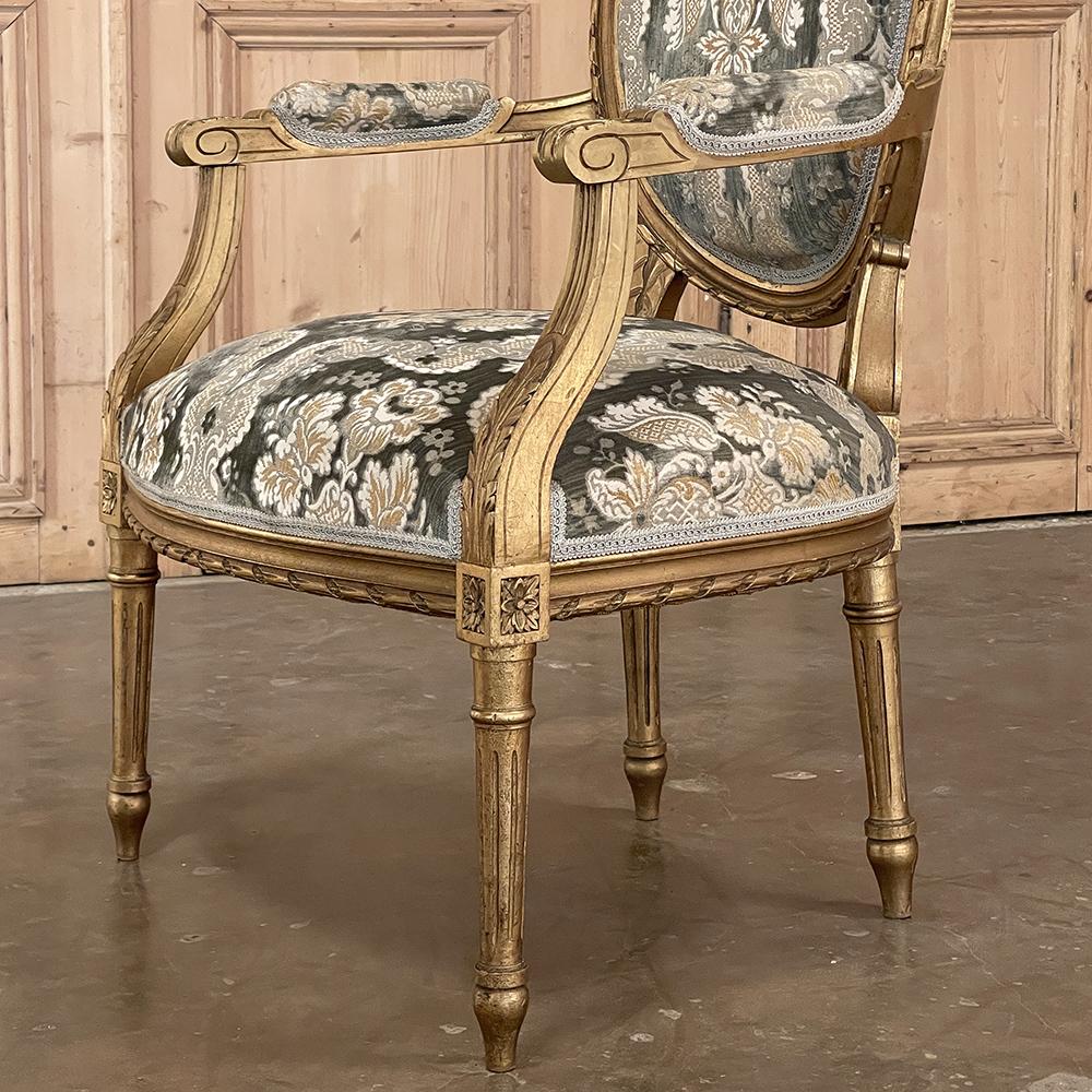 Pair 19th Century French Louis XVI Giltwood Armchairs ~ Fauteuils For Sale 10