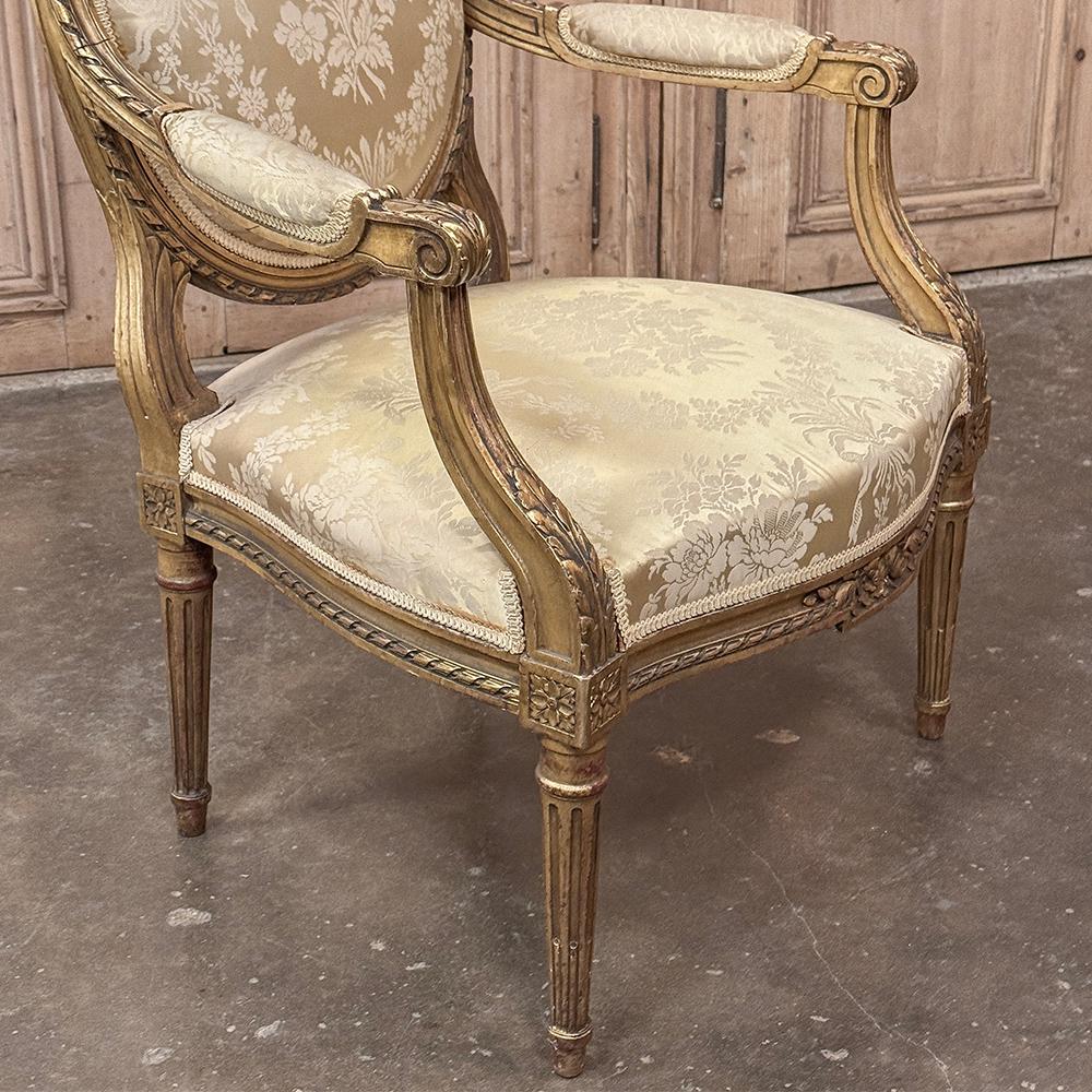 Pair 19th Century French Louis XVI Giltwood Armchairs ~ Fauteuils For Sale 10