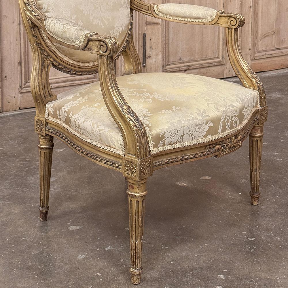 Pair 19th Century French Louis XVI Giltwood Armchairs ~ Fauteuils For Sale 10