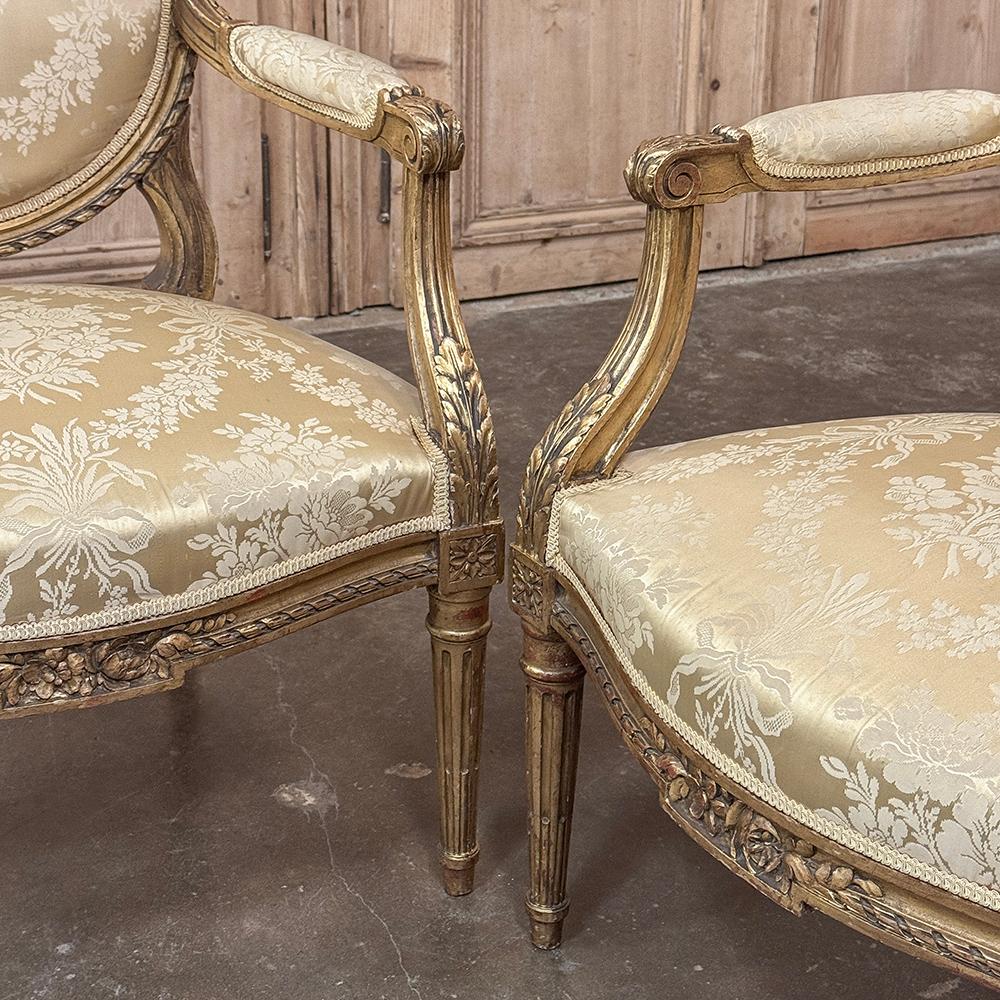Pair 19th Century French Louis XVI Giltwood Armchairs ~ Fauteuils For Sale 11