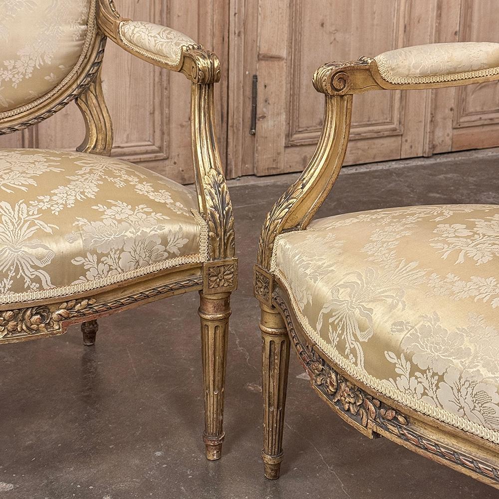 Pair 19th Century French Louis XVI Giltwood Armchairs ~ Fauteuils For Sale 11
