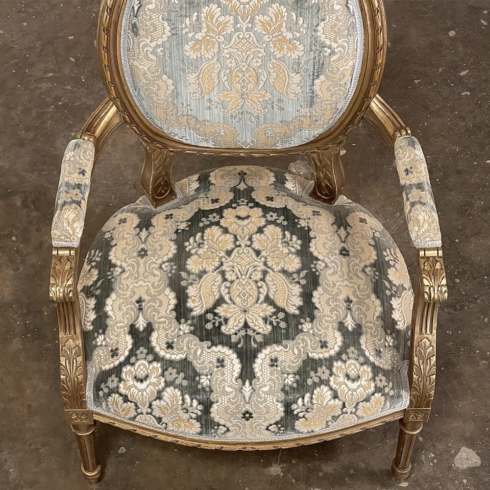 Pair 19th Century French Louis XVI Giltwood Armchairs ~ Fauteuils For Sale 12