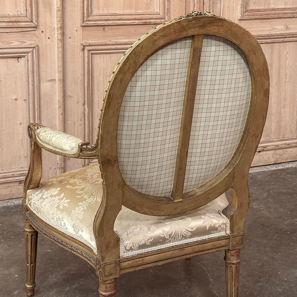 Pair 19th Century French Louis XVI Giltwood Armchairs ~ Fauteuils For Sale 12